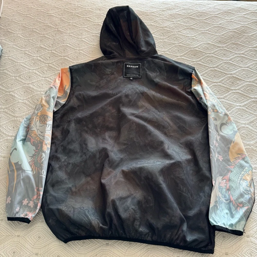 Reason Clothing Kanji Japan Print Dragon Half-Zip Anorak Hoodie Jacket Sz Medium